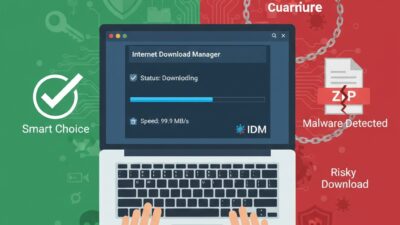 IDM full version, download IDM crack, risiko IDM bajakan, alternatif IDM gratis, Internet Download Manager resmi, malware crack IDM, download manager aman 2026, legal IDM license