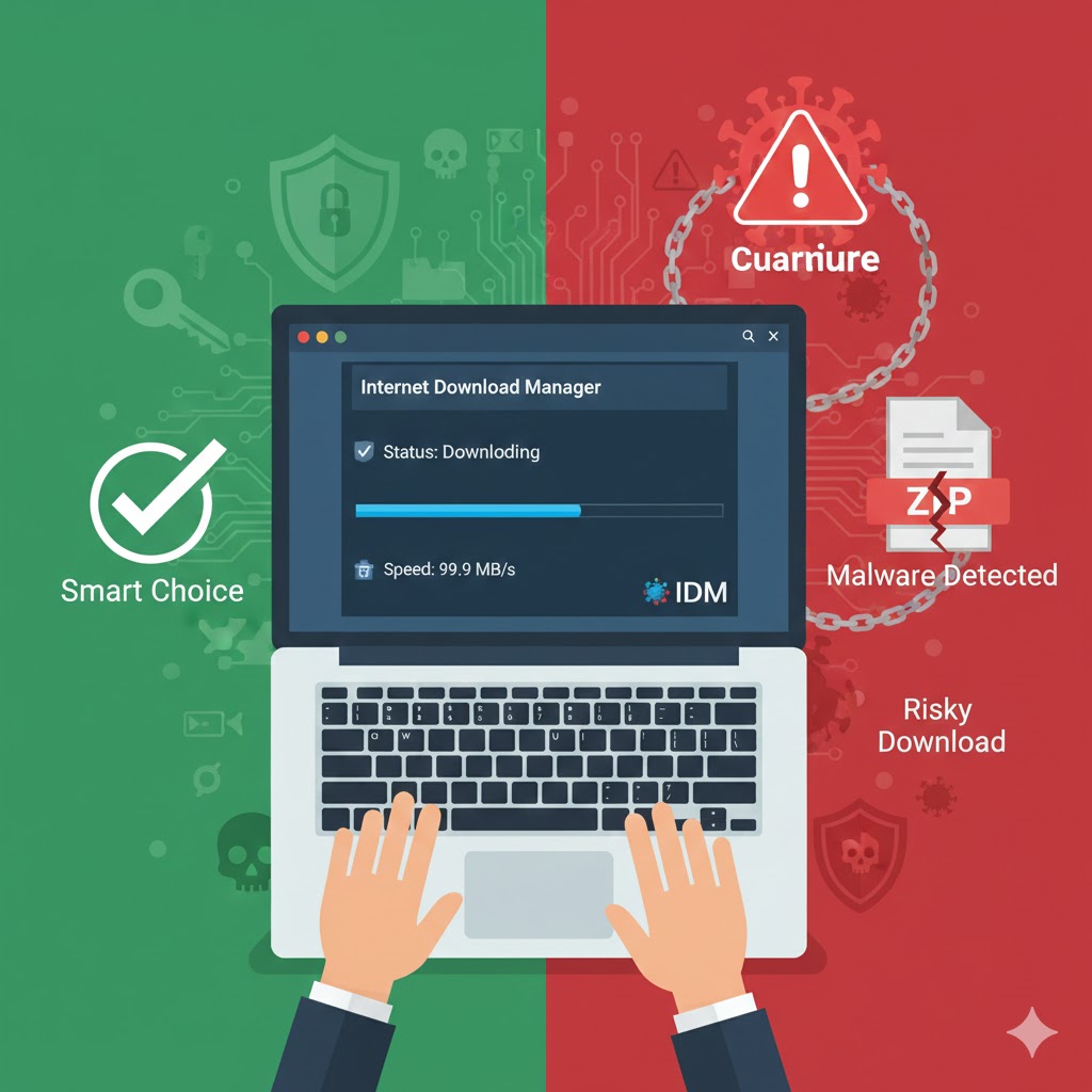 IDM full version, download IDM crack, risiko IDM bajakan, alternatif IDM gratis, Internet Download Manager resmi, malware crack IDM, download manager aman 2026, legal IDM license
